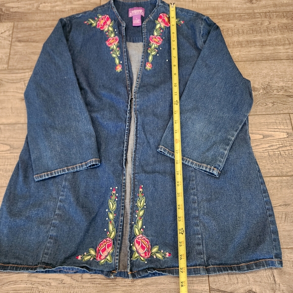 VTG Suzanne Somers Collection Denim Jean Jacket and Pant Embroidered Size L /S - Picture 4 of 16